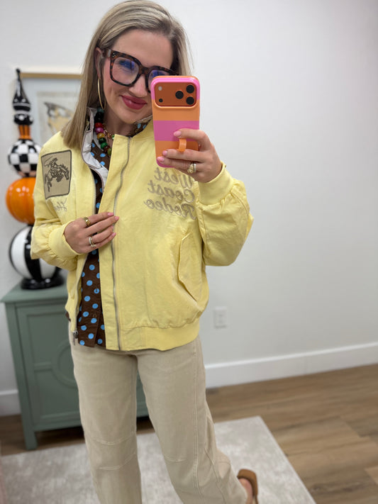 Butter Yellow League Varsity Love Bomber Jacket