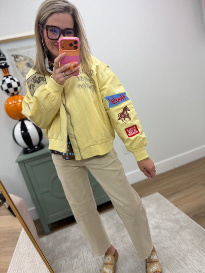 Butter Yellow League Varsity Love Bomber Jacket