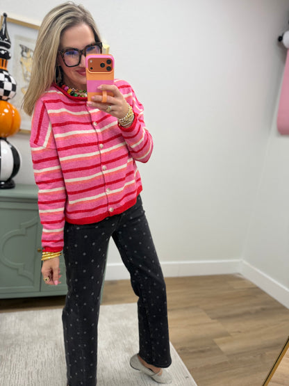 Pink Multi Stripe Knit Cardigan