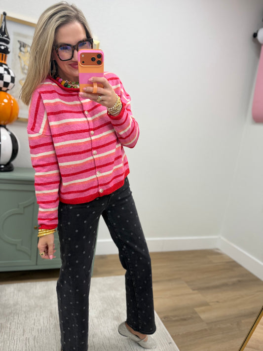 Pink Multi Stripe Knit Cardigan