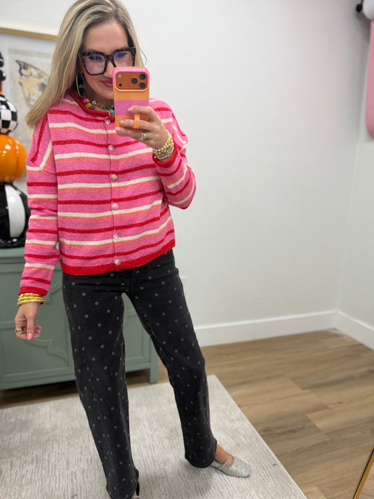 Pink Multi Stripe Knit Cardigan
