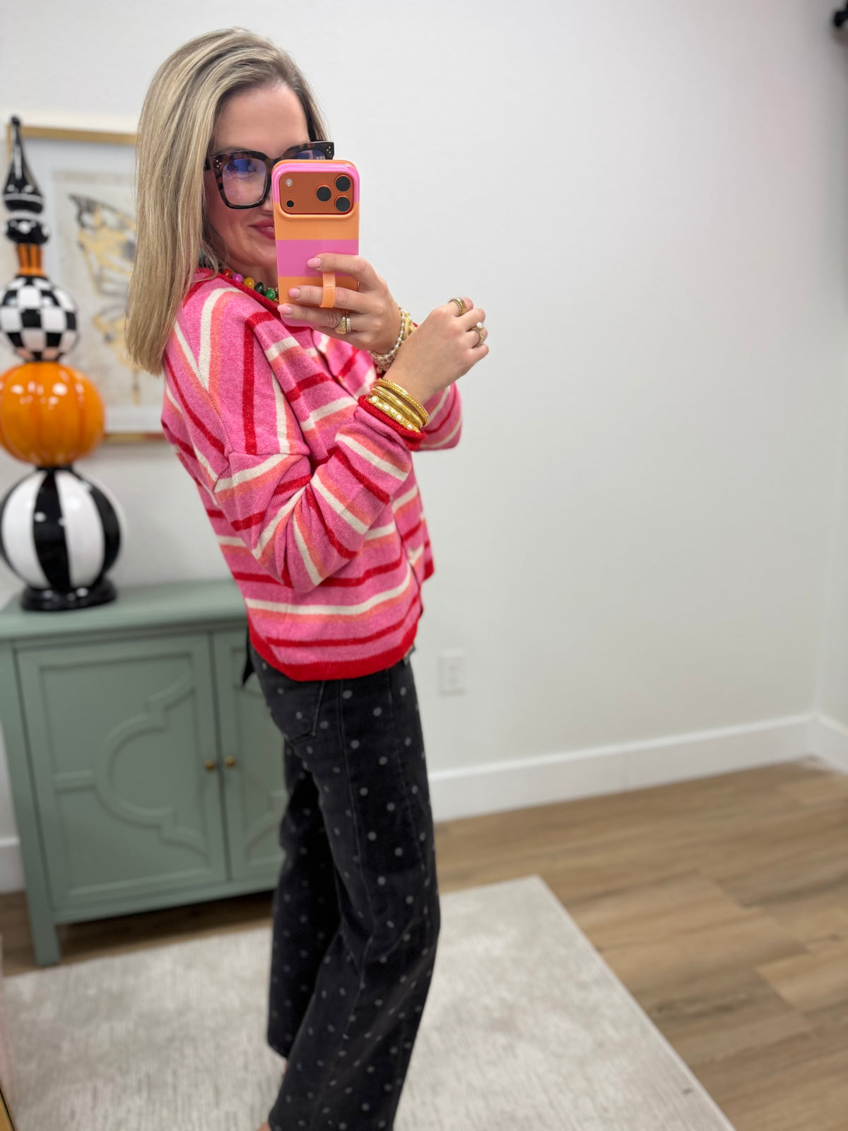 Pink Multi Stripe Knit Cardigan