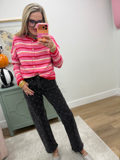 Pink Multi Stripe Knit Cardigan