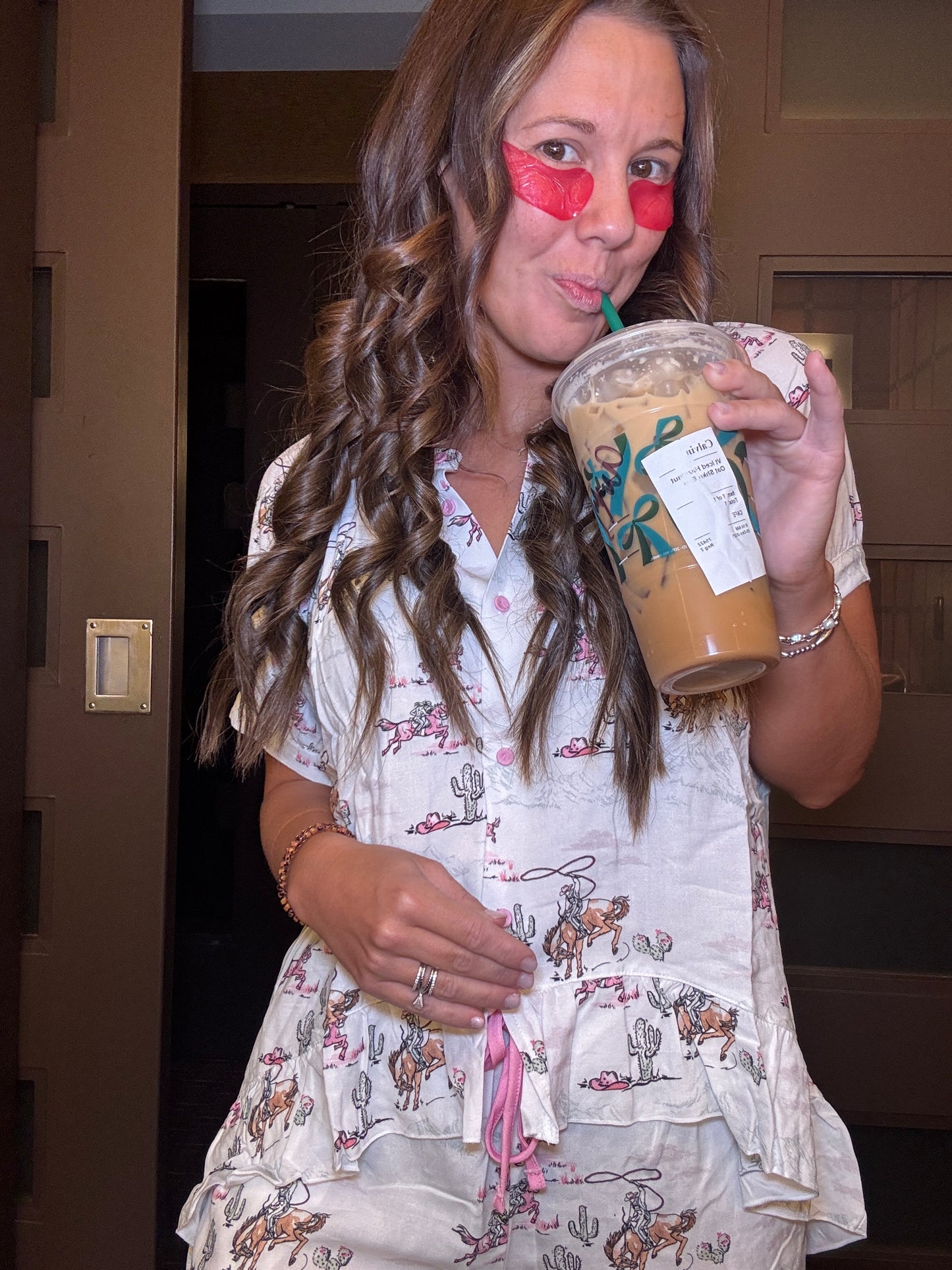 Heather Welper Pink and White Lasso Lady Western PJ Ruffle Short Set