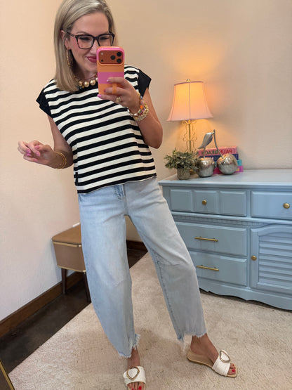 Risen Light Wash High Rise Stretchy Barrel Jeans