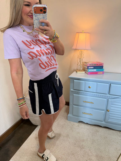 Navy & White Elastic Waist Athletic Shorts