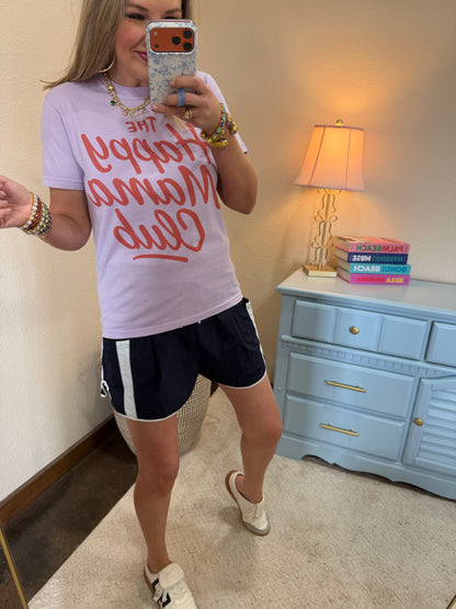 Navy & White Elastic Waist Athletic Shorts