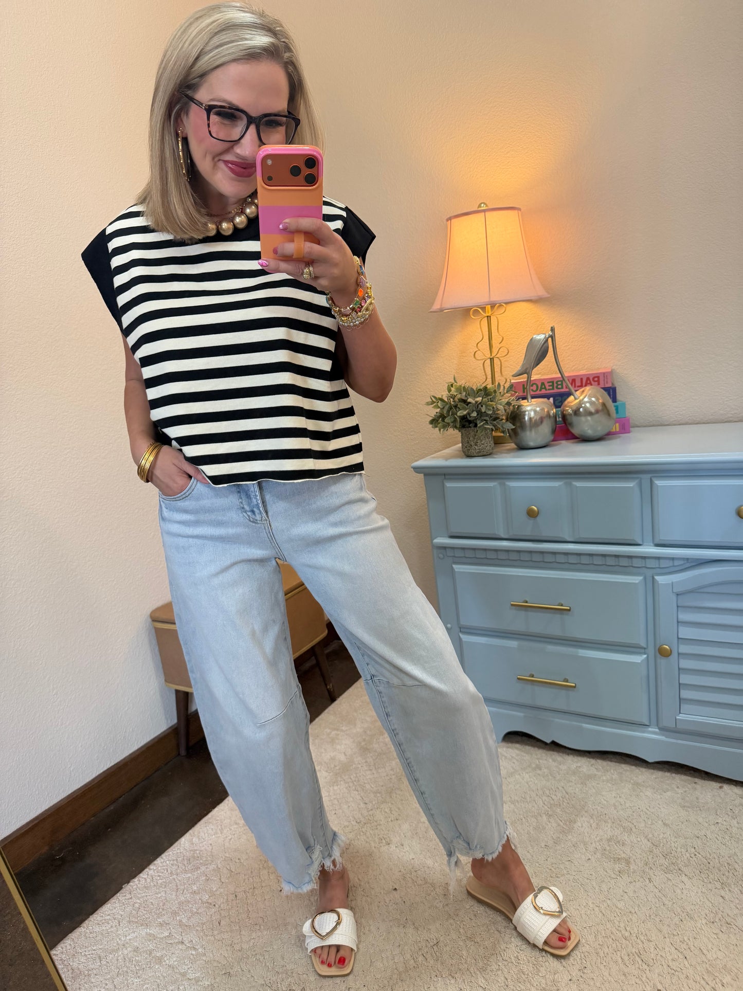 Risen Light Wash High Rise Stretchy Barrel Jeans