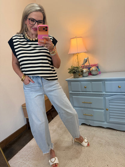 Risen Light Wash High Rise Stretchy Barrel Jeans