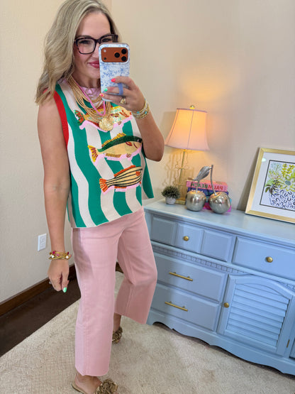 Vervet Light Pink High Rise Crop Wide Leg Jeans