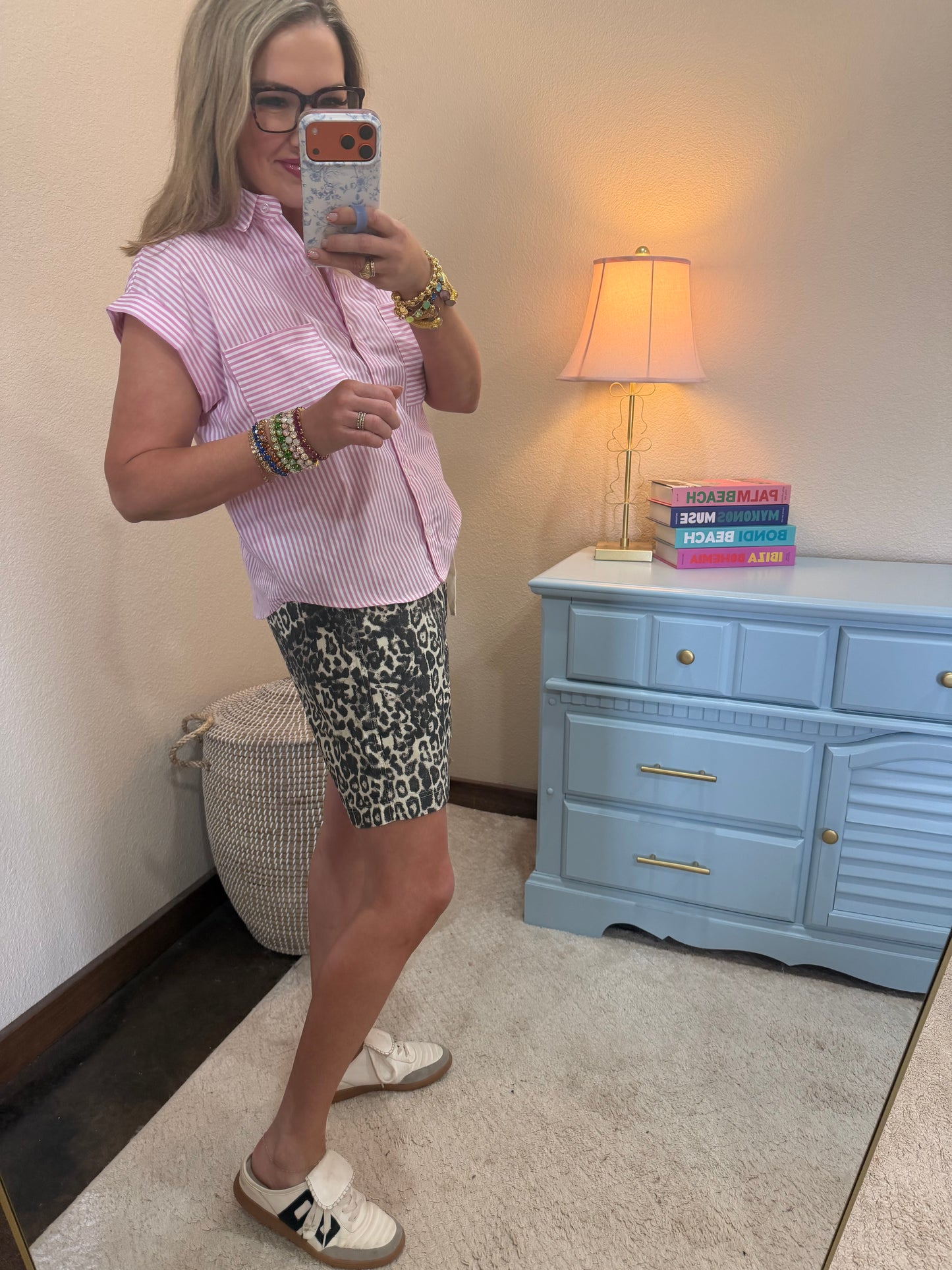 White Leopard Printed Drawstring Shorts FS