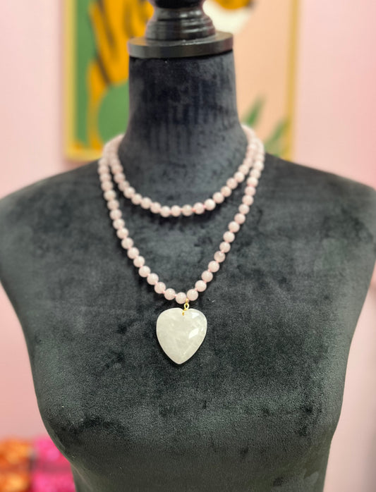 Pink Long Stone Heart Necklace