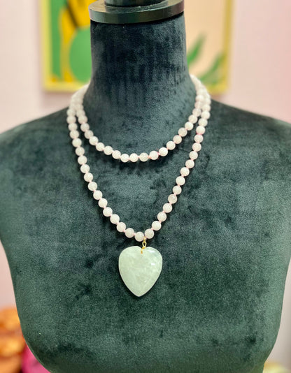 Pink Long Stone Heart Necklace