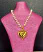 Large Pearl Bead Necklace with Gold Puff Heart FS