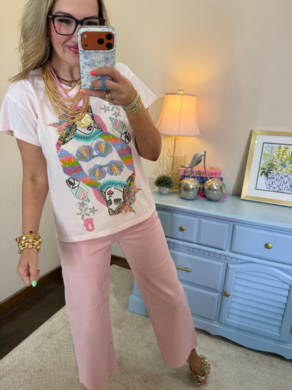 Queen of Sparkles Light Pink Queen of the Sea Card Tee