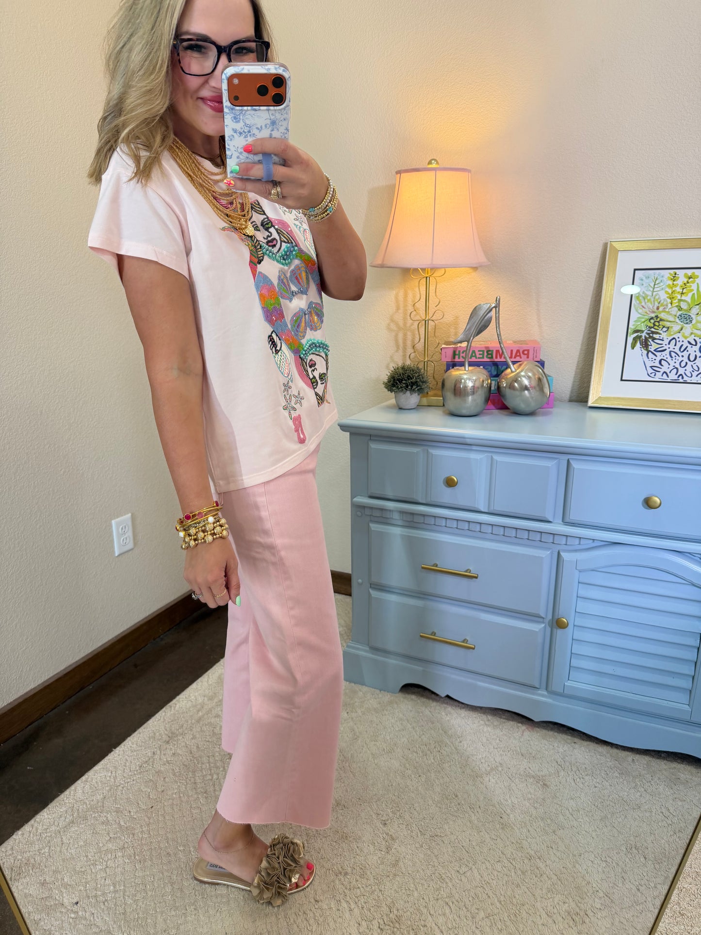 Vervet Light Pink High Rise Crop Wide Leg Jeans