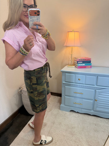 Pink Button-up Striped Shirt