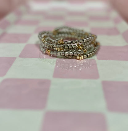 Set of 5- Silver with Gold Cross Bracelet
