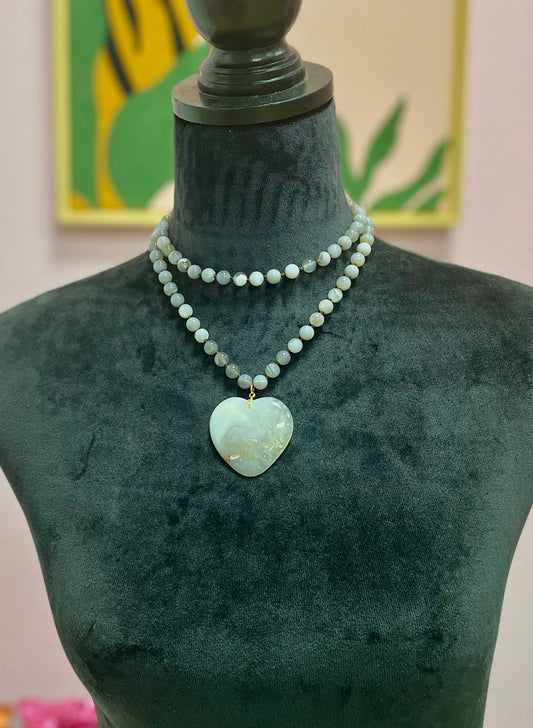 Grey Long Stone Heart Necklace