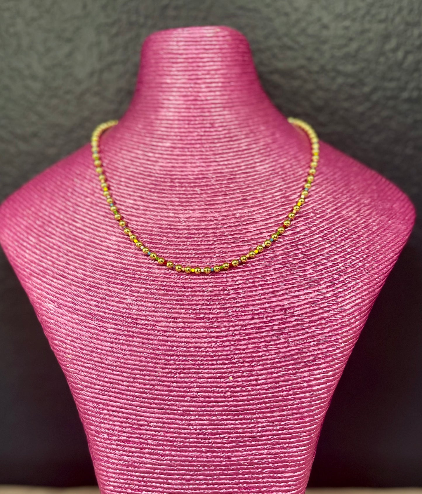 Muliti Colored & Gold Mini Bead Necklace and Bracelet Set
