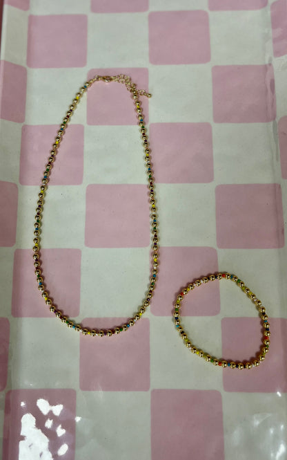 Muliti Colored & Gold Mini Bead Necklace and Bracelet Set