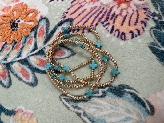 Set of 5 Turquoise Cross Bracelets