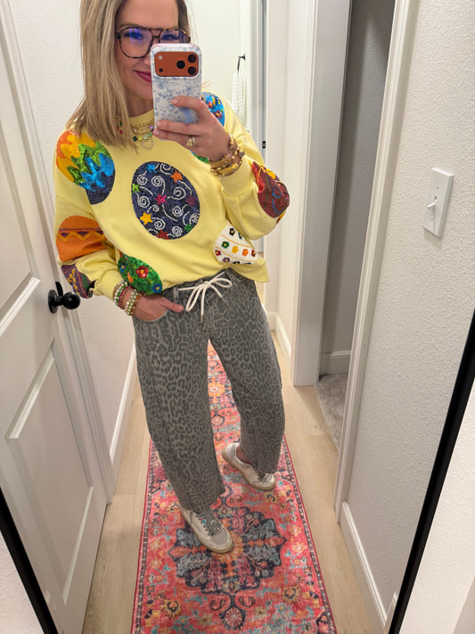 Vervet High Rise Drawstring Grey Leopard Barrel Jeans