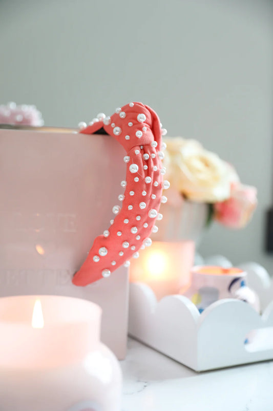 Luxury Coral Canvas and Pearl Headband