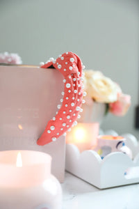 Luxury Coral Canvas and Pearl Headband