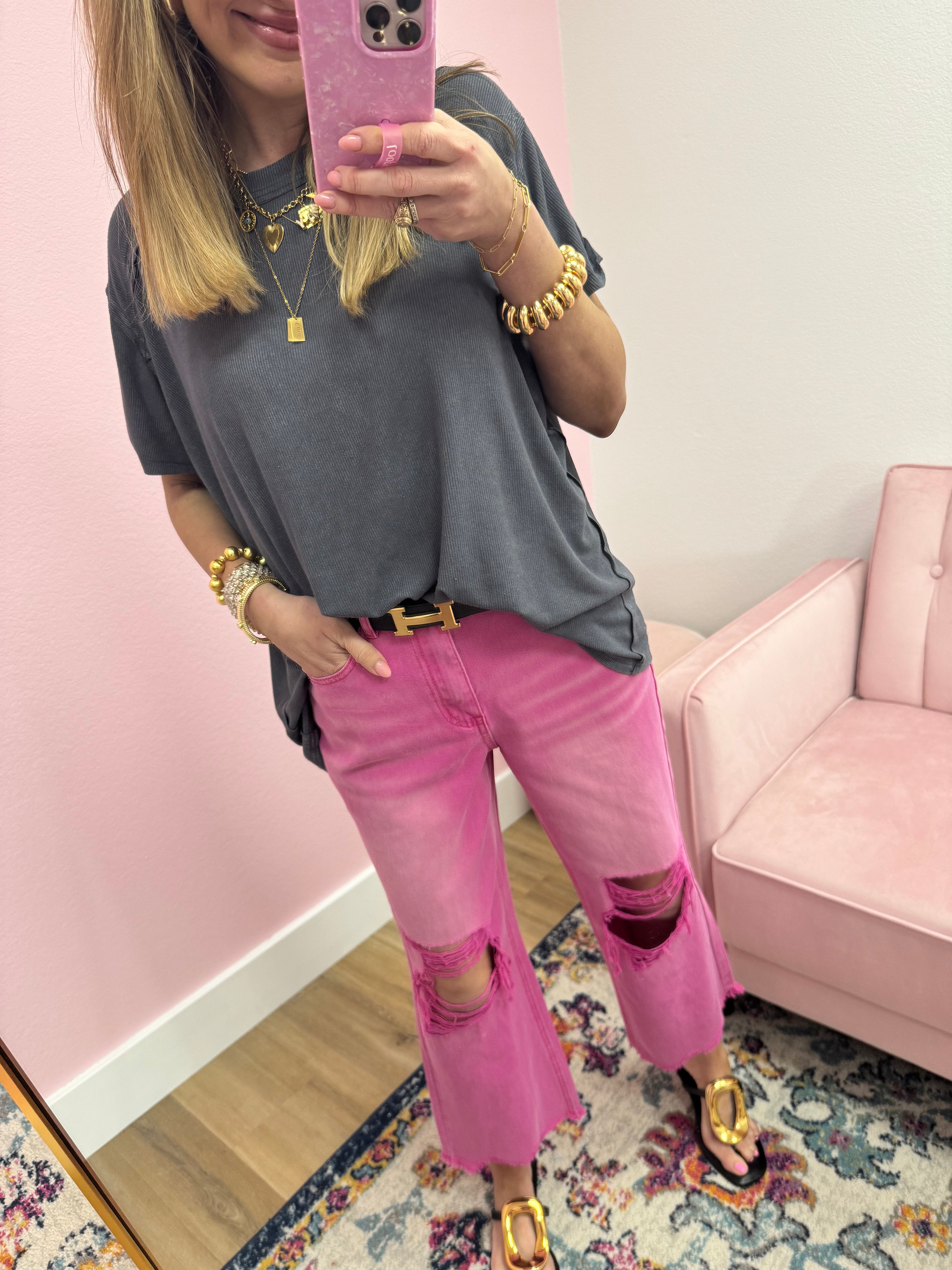 Z Pink Distressed Knee Jean