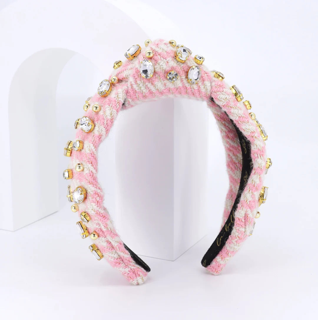 Luxury Pink Houndstooth Headband
