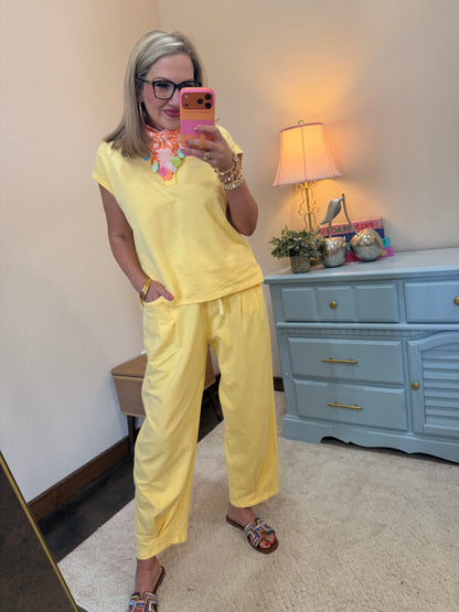 Yellow Collared Button Up Comfy Pant Set