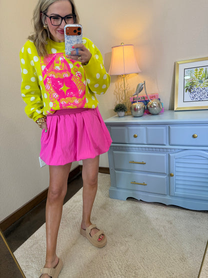 Queen Of Sparkles Lime Green and Pink Polka Dot Card Logo Sweater