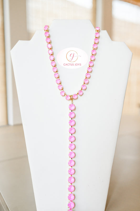 Pink Crystal Magnetic Necklace with Removable Lariat