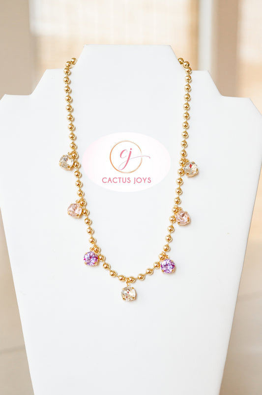 Luxe Pink & Purple Crystal Drop Down Necklace