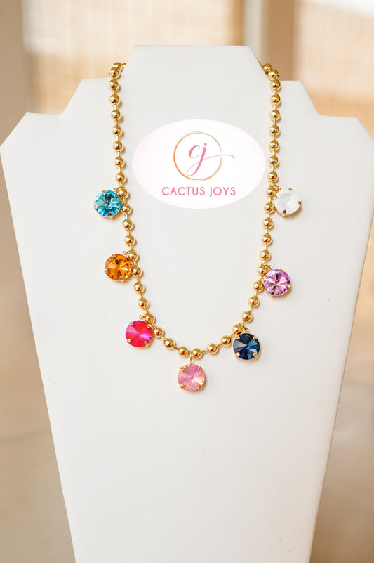 Large Stone Multi Color Crystal Dangle Necklace