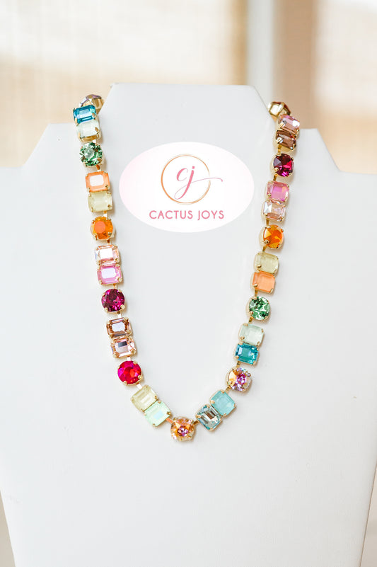 Luxe Square and Round Crystal Necklace