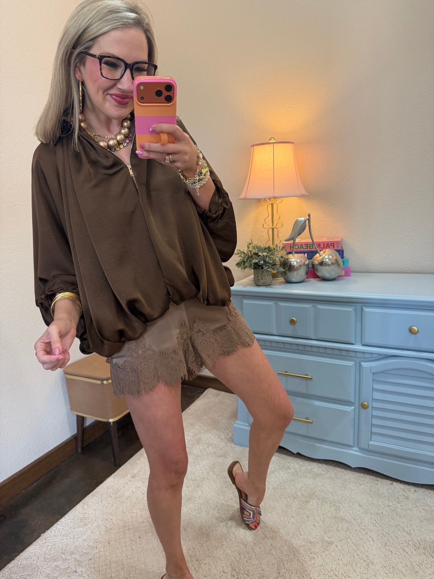 Brown Balloon Pleated Detail Bomber Jacket