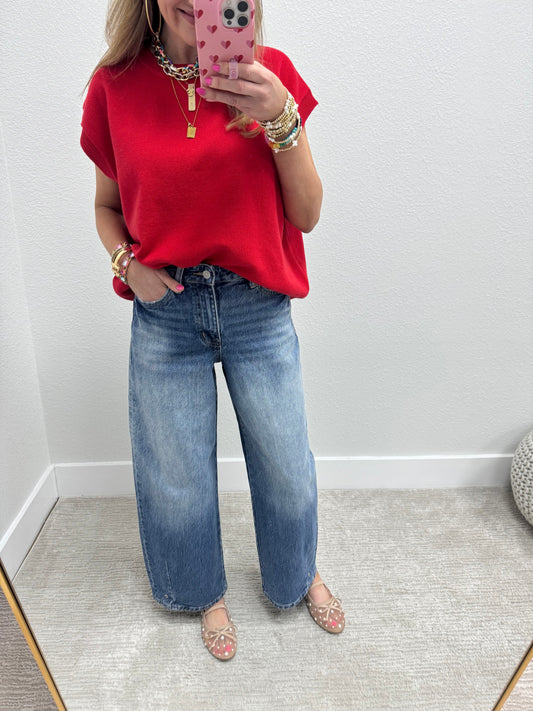 Red Oversized Viscose Sweater Vest Top