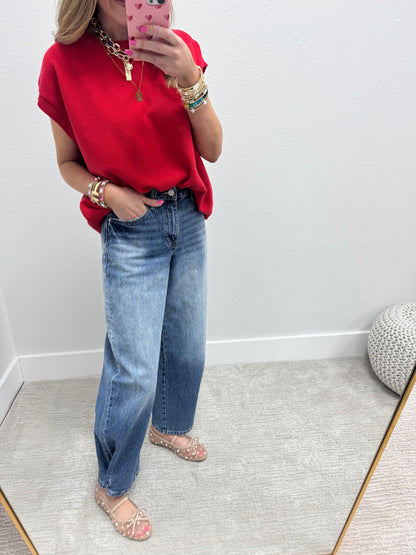 Snap Bottom Medium Wash Balloon Jeans