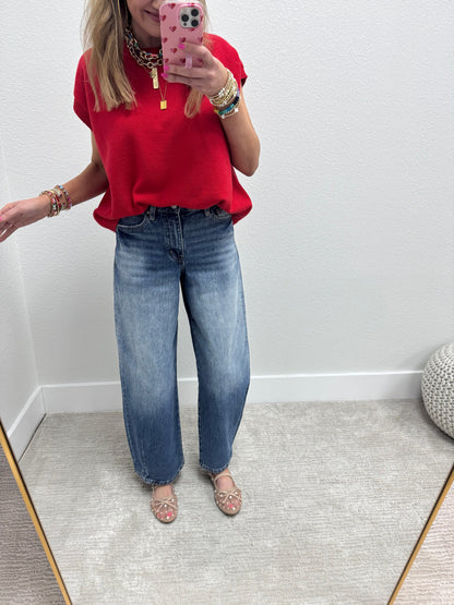 Snap Bottom Medium Wash Balloon Jeans