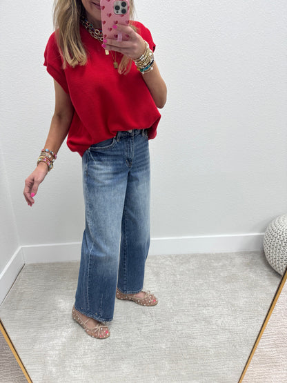 Snap Bottom Medium Wash Balloon Jeans