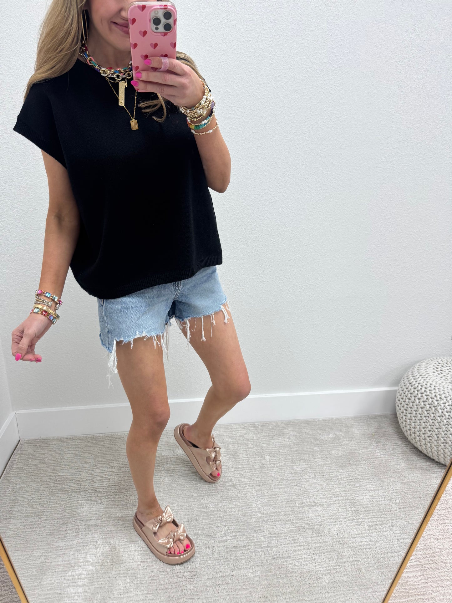 Black Oversized Viscose Sweater Vest Top