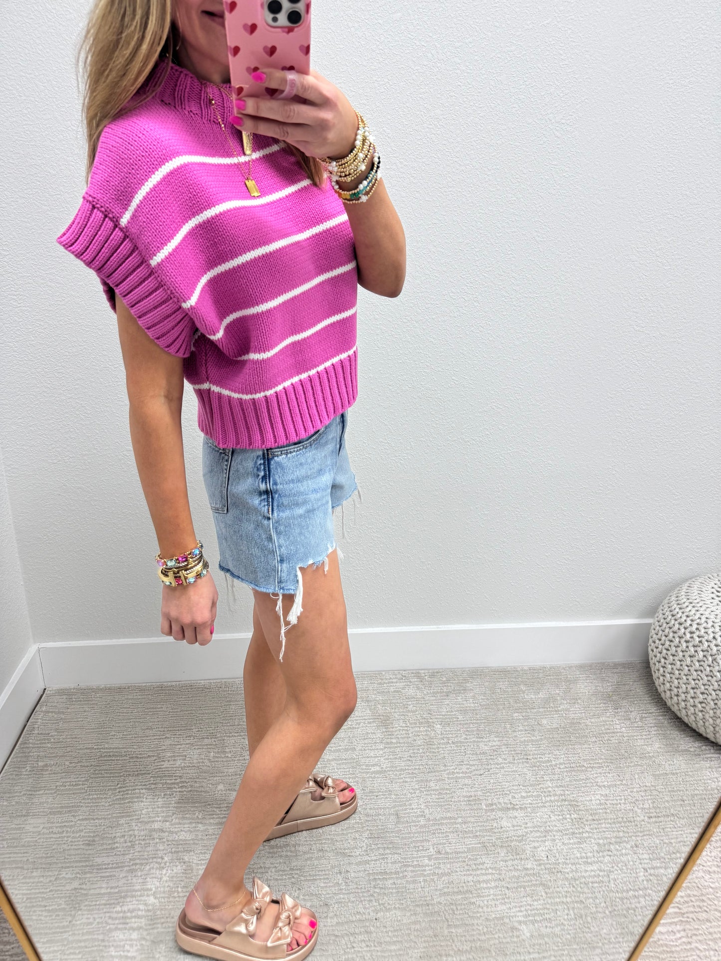 Light Denim Distressed Hem Denim Shorts