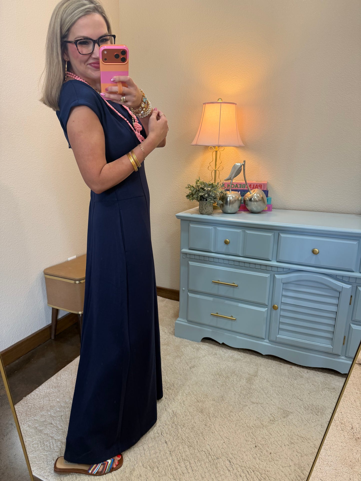 Navy Soft Knit Out Stitches Detail Wide Leg Jumpsuit