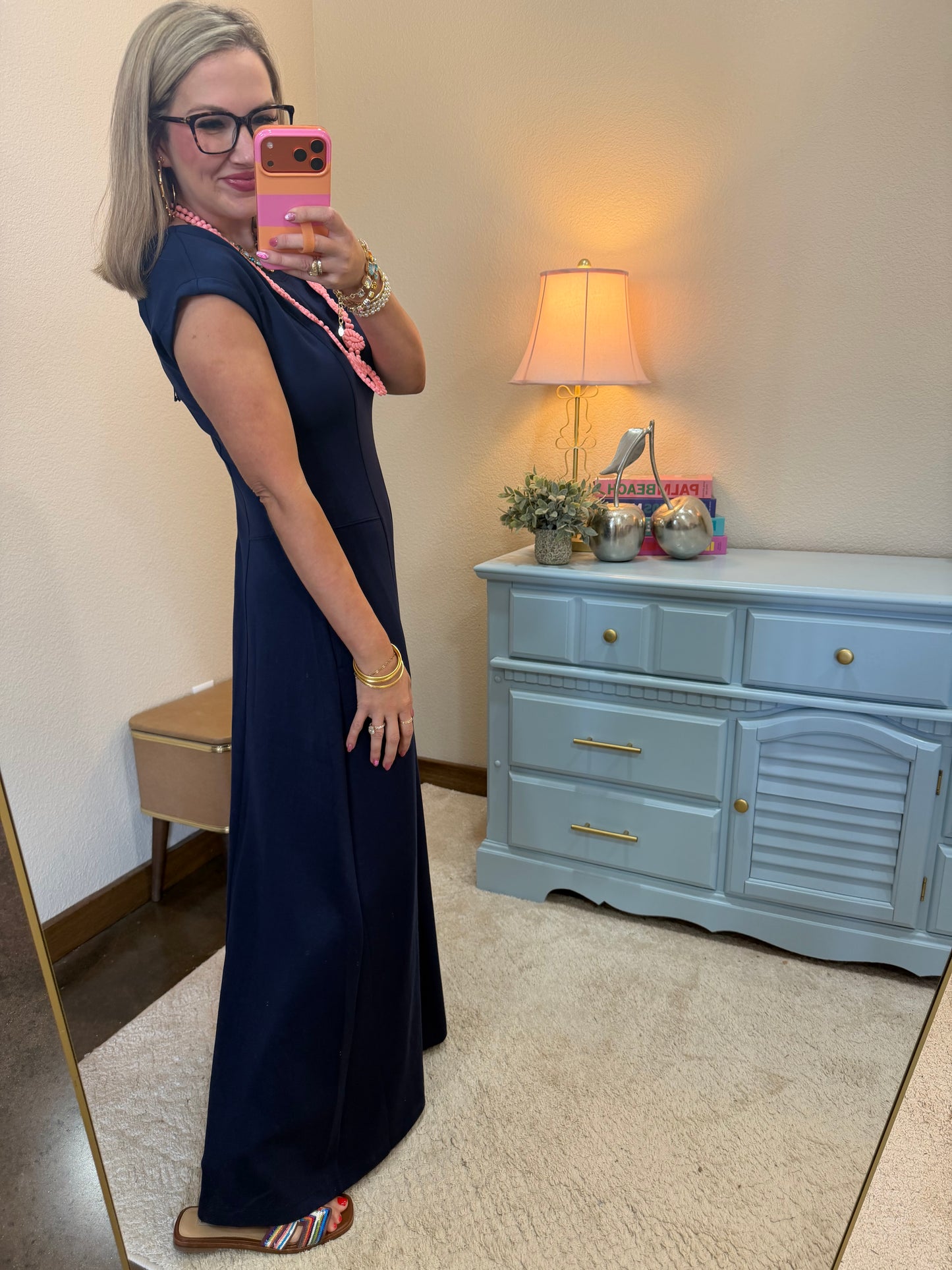 Navy Soft Knit Out Stitches Detail Wide Leg Jumpsuit