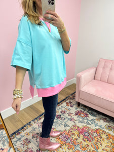 Mint and Pink Oversized Top FS