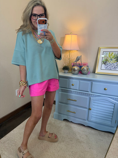 Hot Pink High Waist Elastic Band Short