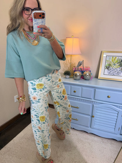 Dusty Green Round Neck Scuba With Side Slits
