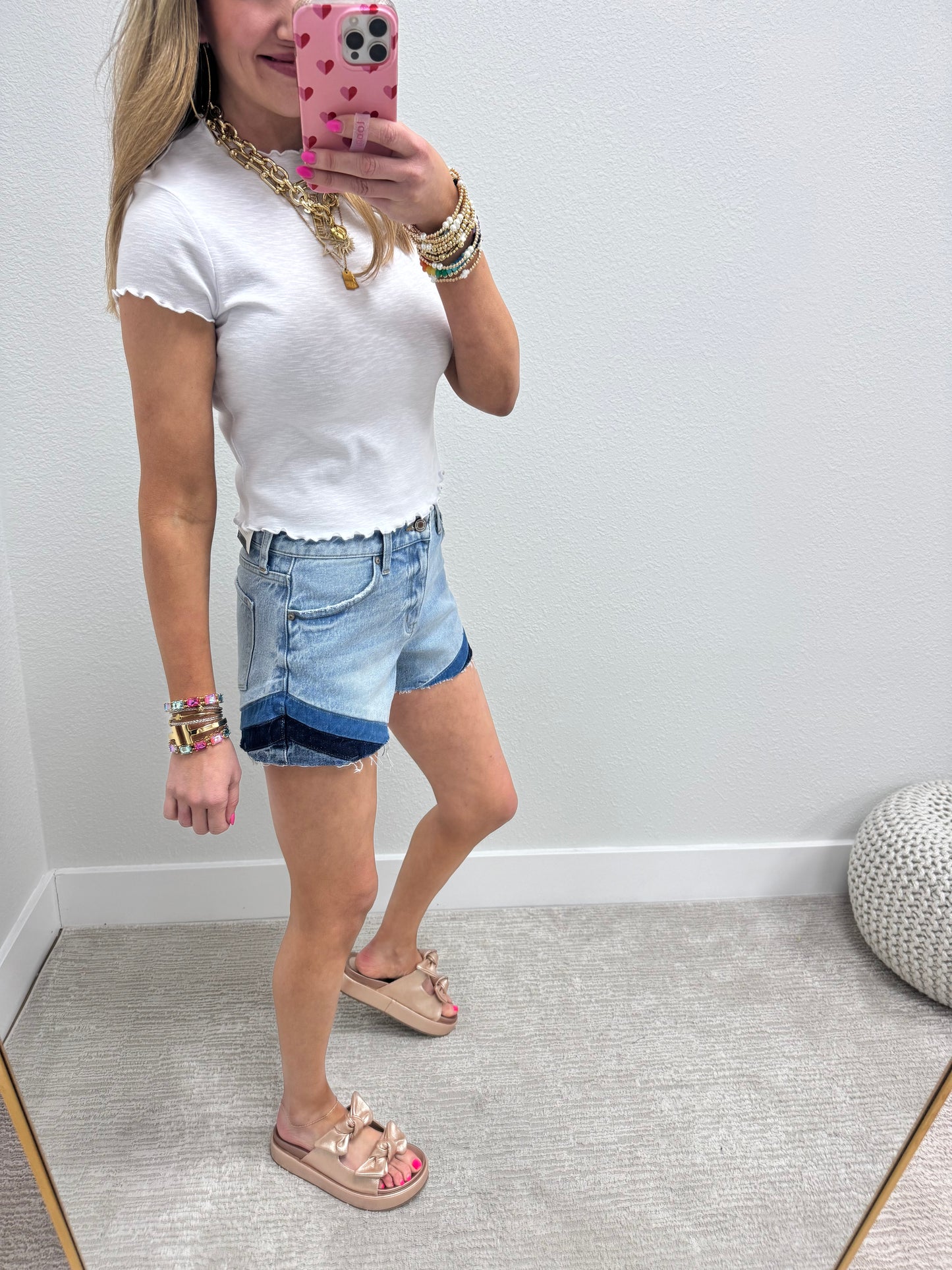 White Cotton Lettuce Trim Crop Short Sleeve